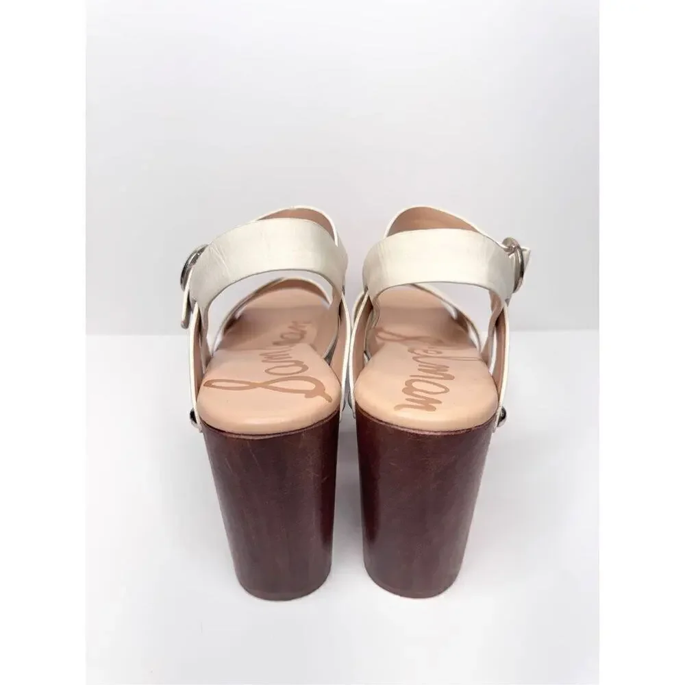 Sam Edelman Sandals‎ Size 9.5 Ivory Josefine Wooden Clogs Platform Heel